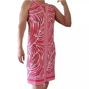 DANA BUCHMAN Pink & White Midi Dress Keyhole Chest, XS LIKE NEW- Spring